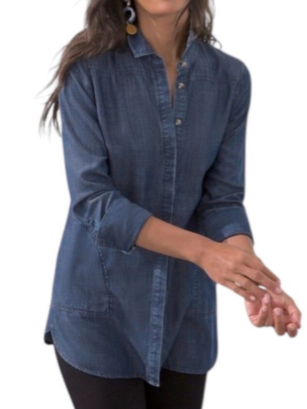 Chico’s Touch of Cool Solid Denim Tunic in Limerick Indigo Women’s 12
